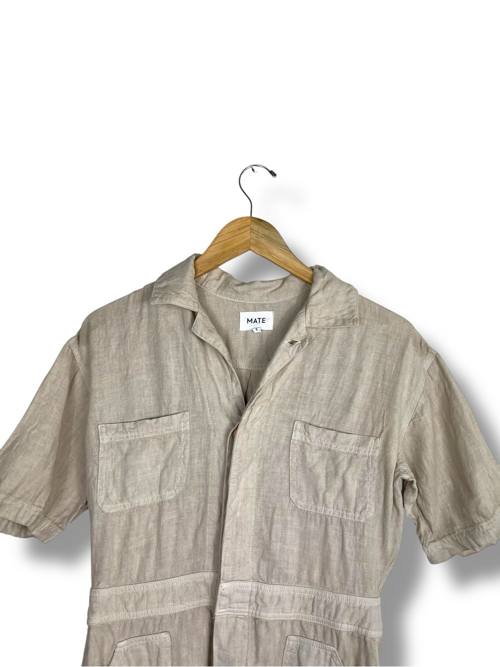 MATE the Label 100% Linen Romper Beige Small Travel Sustainable Utility USA made - Picture 3 of 8